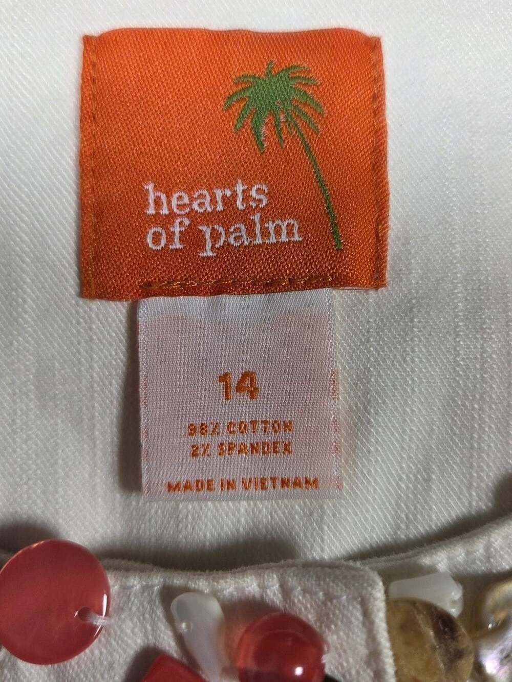Hearts of Palm White Denim Beaded Collarless Cropped Jean Jacket Size 14 - Picture 4 of 8
